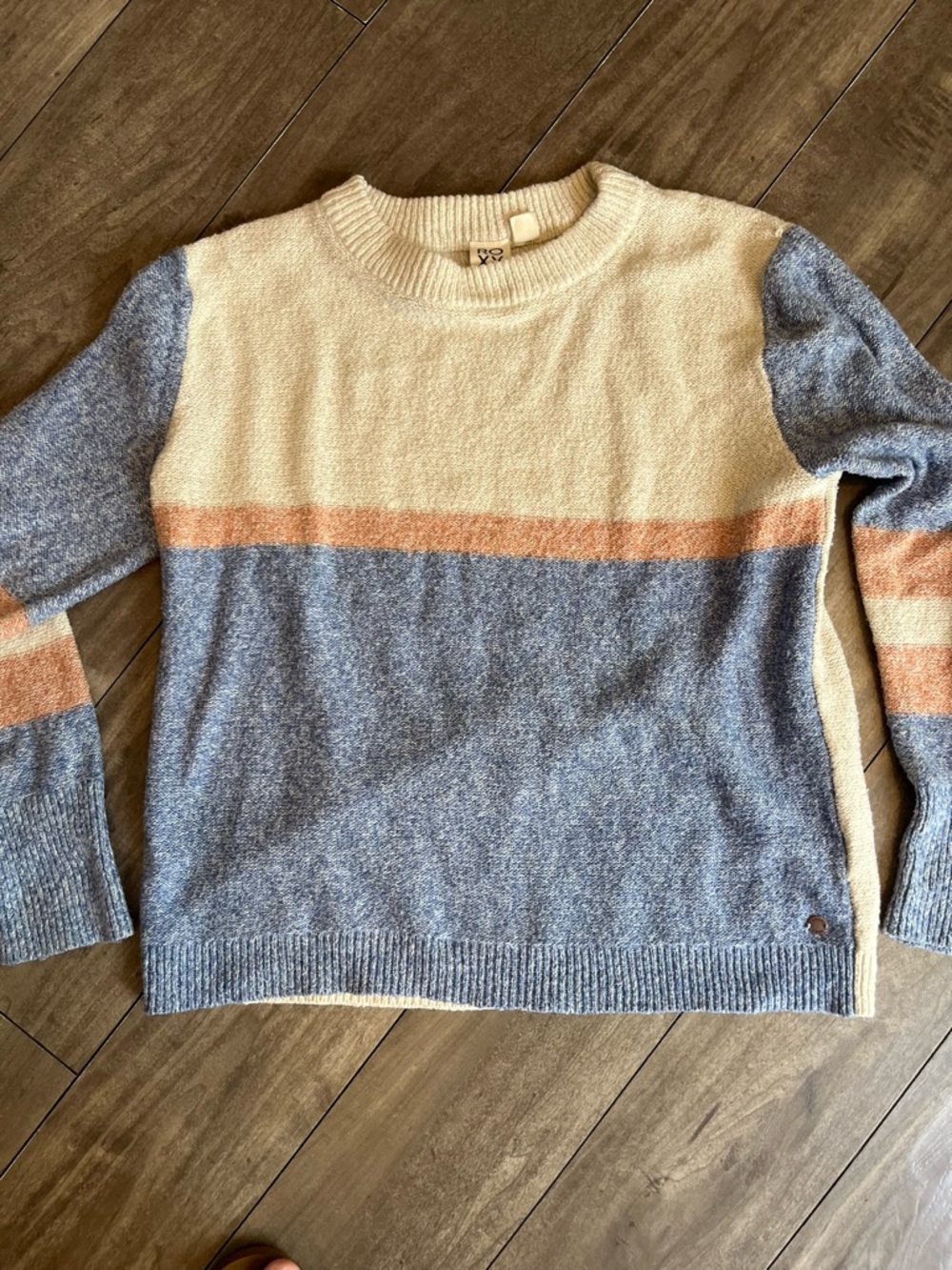 Roxy Cream, Gray & Orange Stripe Crewneck Sweater